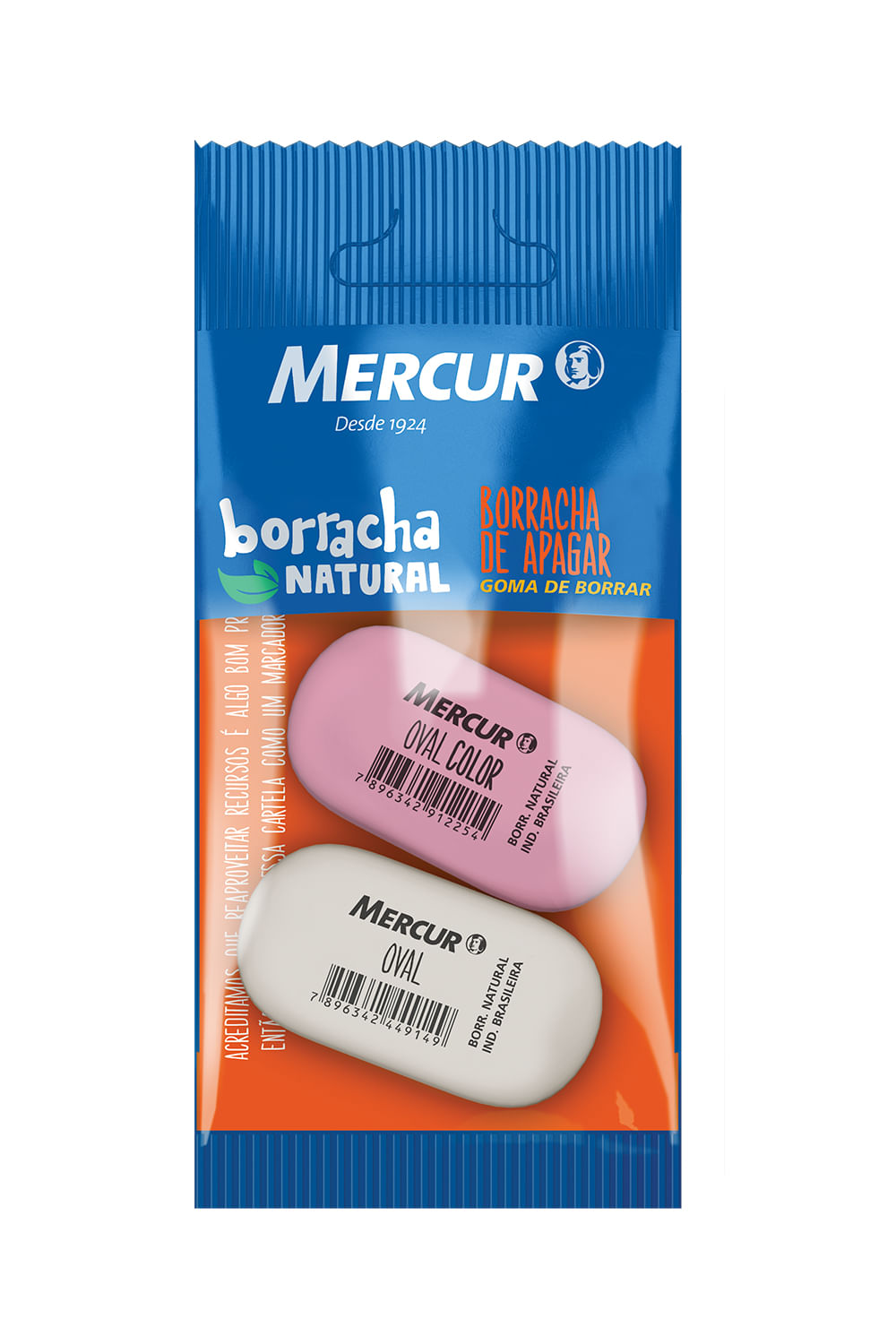 Borracha Mercur Oval Branca e Rosa com 2 Unidades