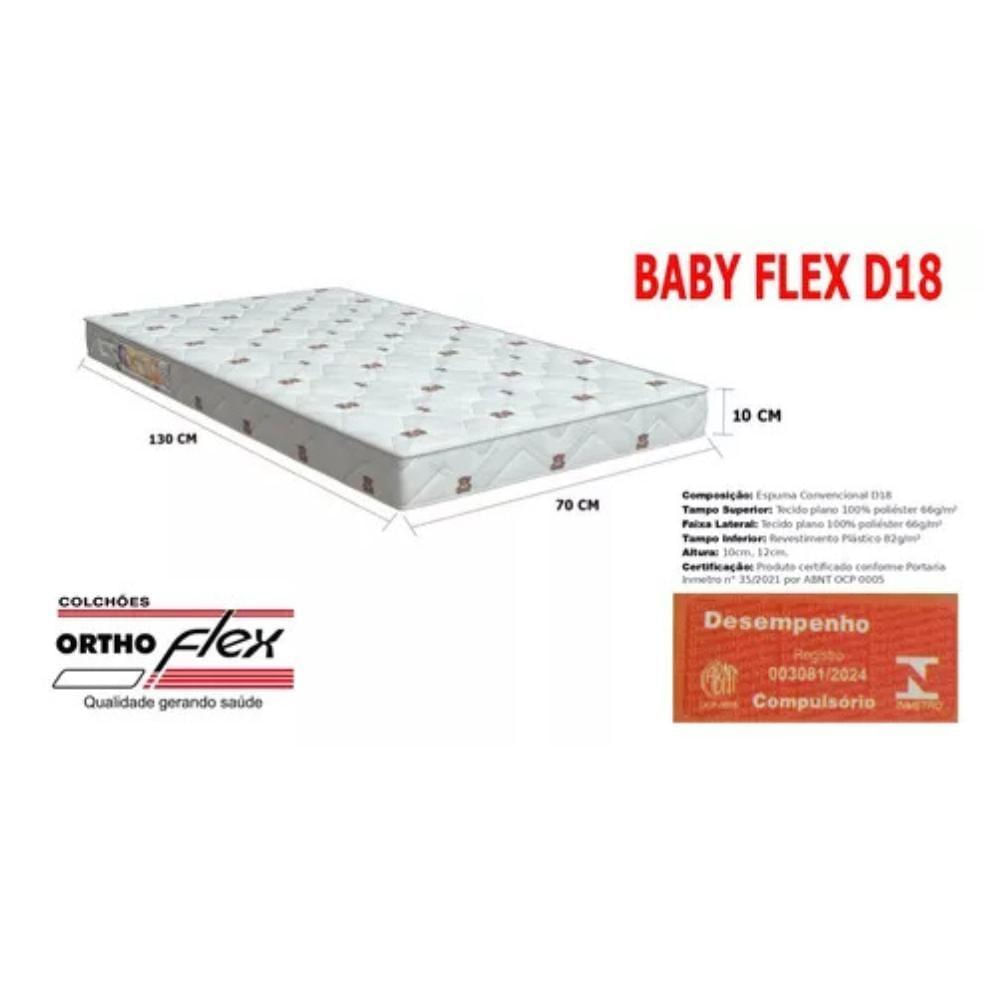 Colchão De Berço Americano Orthoflex Baby Flex D18 70x130x10 Branco Com Estampas