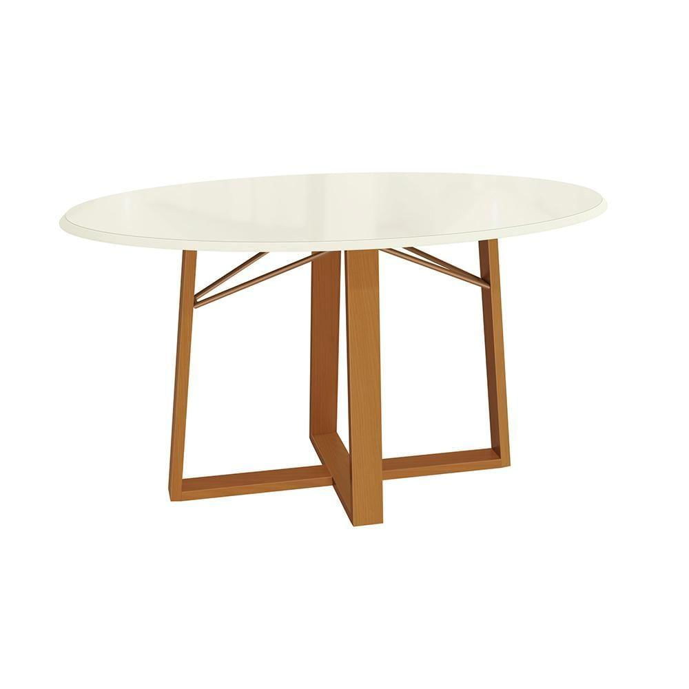 Mesa De Jantar Kappesberg Em Madeira Maciça Com Tampo De Vidro Off White 180cm