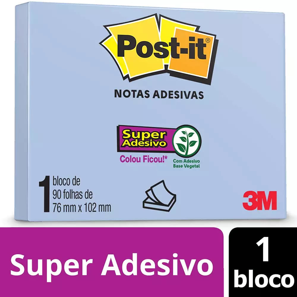 Bloco Adesivo Post It 3M Azul 76x102mm 90 Folhas