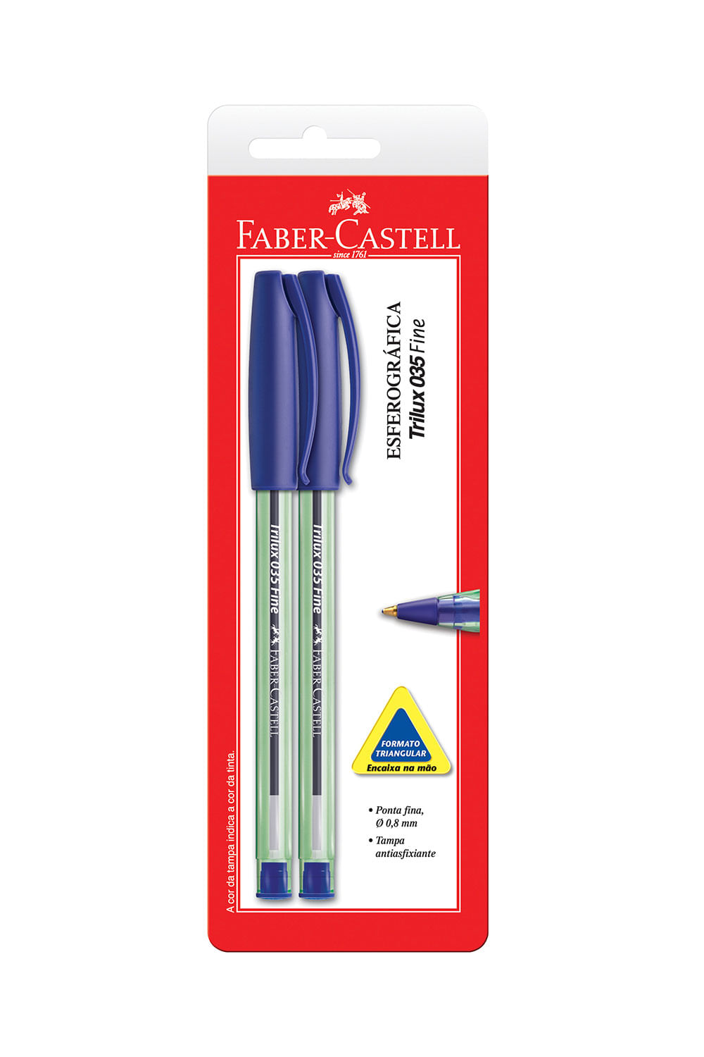 Caneta Esferográfica Faber-Castell Trilux 0.7mm Azul com 2 Unidades