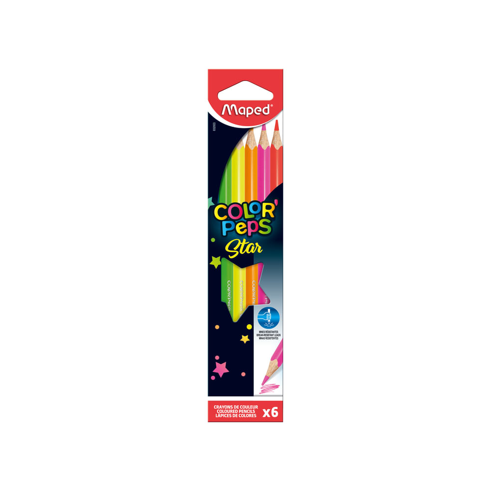 Lápis de Cor Maped Color Peps Fluo com 6 Cores