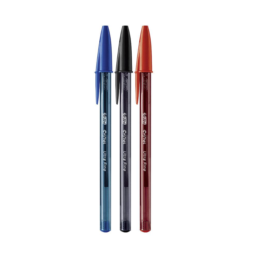 Caneta Esferográfica Bic Cristal Extra Fina 0.7mm Azul, Preta e Vermelha com 3 Unidades