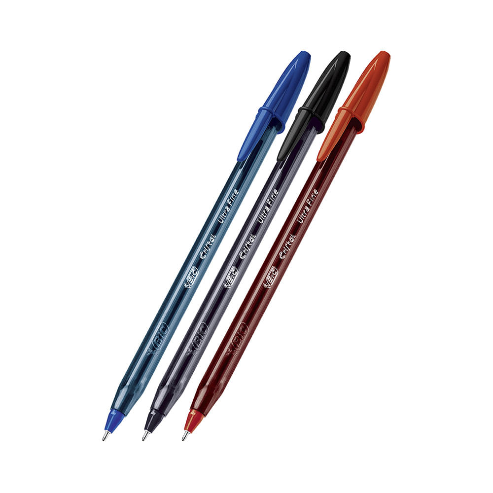 Caneta Esferográfica Bic Cristal Extra Fina 0.7mm Azul, Preta e Vermelha com 3 Unidades