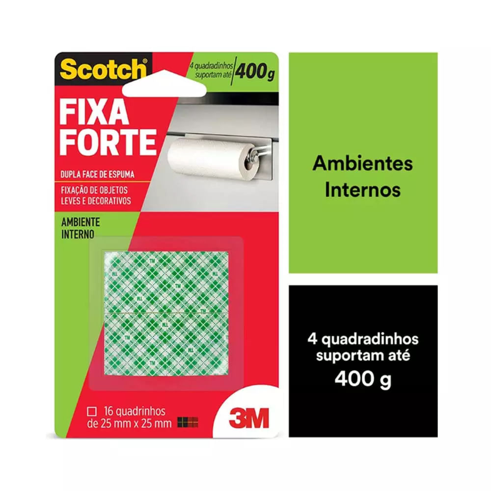 Fita Adesiva Dupla Face Scotch 3M com Espuma Uso Interno 25mmx25mm