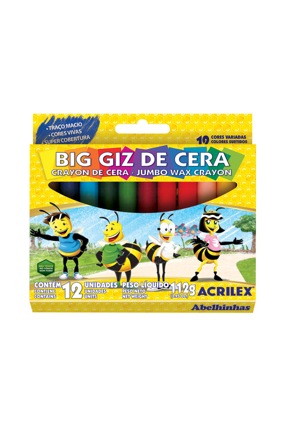 Giz Cera Acrilex Big Regular com 12 Cores 112g