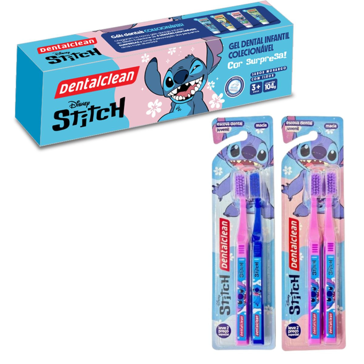 GEL DENTAL + ESCOVA DENTAL JUVENIL - STITCH - DENTALCLEAN