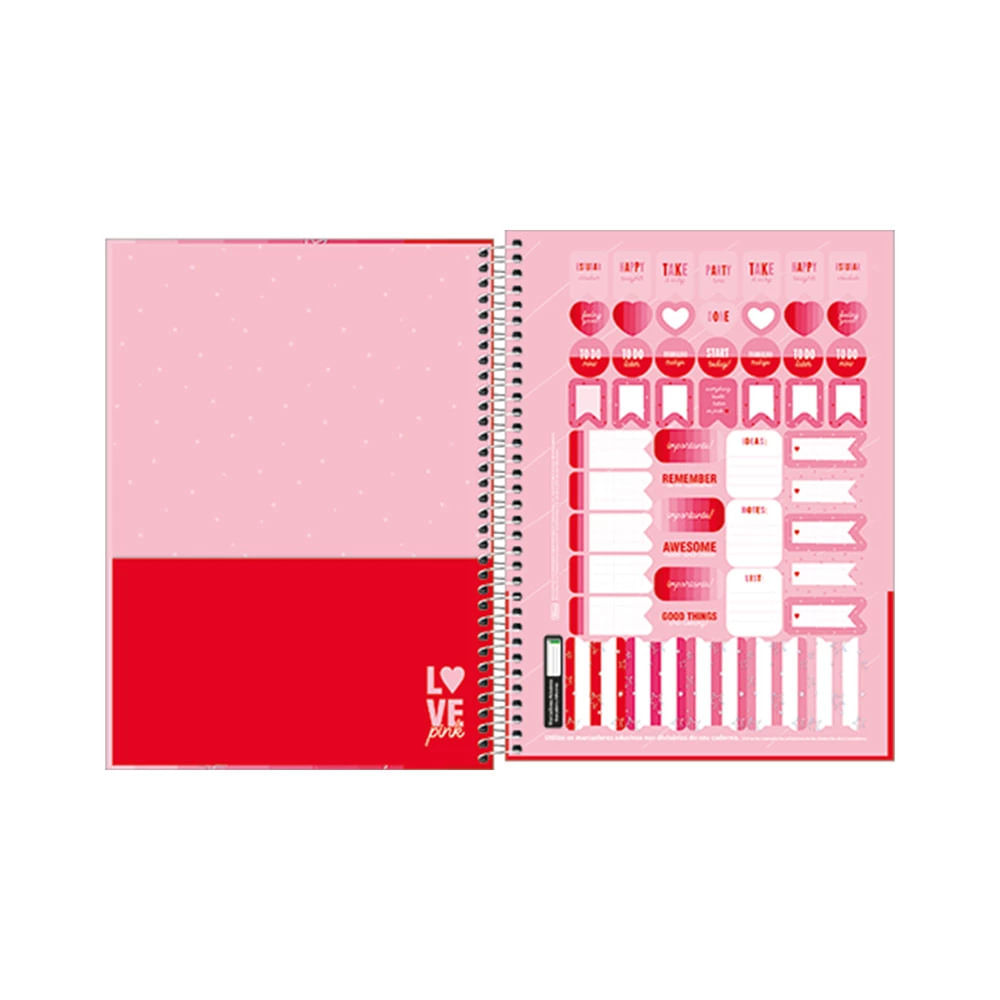 Caderno Universitário Tilibra Espiral Capa Dura Love Pink 12 Matérias 192 Folhas Capas Diversas