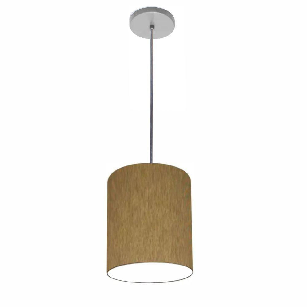 Luminária Pendente Vivare Free Lux Md-4103 Cúpula Em Tecido Cáqui Da Canopla Canopla Cinza E Fio Cristal