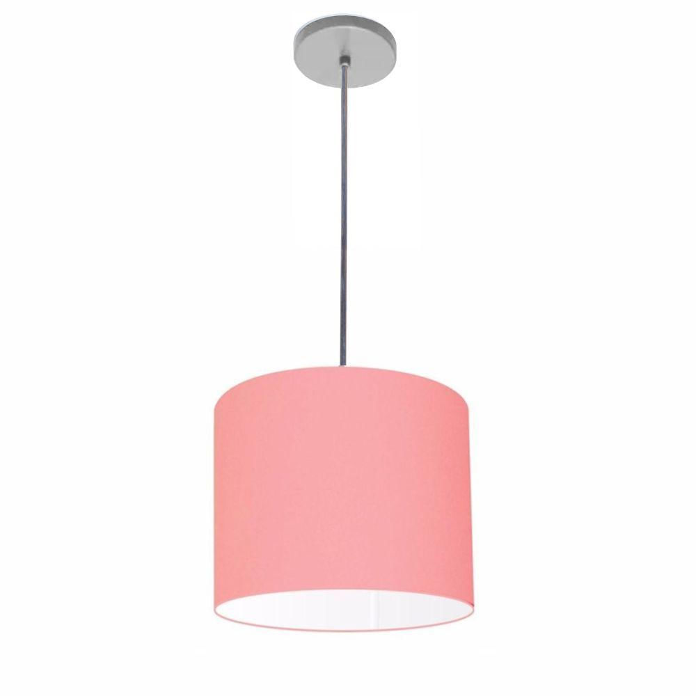 Luminária Pendente Vivare Free Lux Md-4105 Cúpula Em Tecido Rosa-tela Da Canopla Canopla Cinza E Fio Cristal