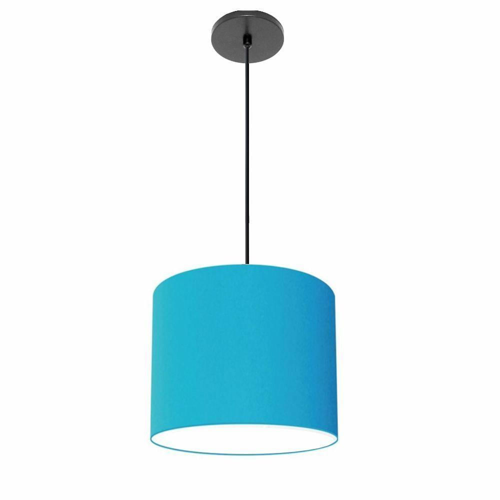 Luminária Pendente Vivare Free Lux Md-4106 Cúpula Em Tecido Azul-turquesa Da Canopla Canopla Preta E Fio Preto