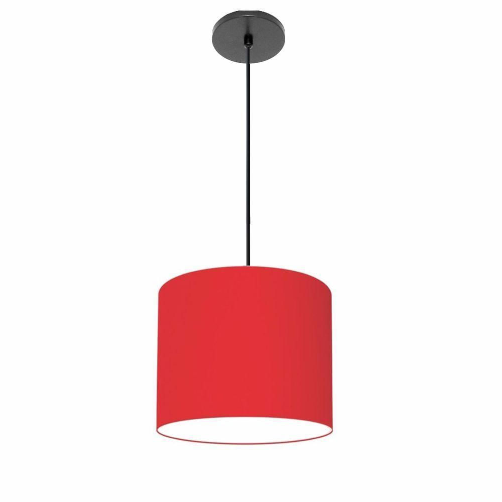 Luminária Pendente Vivare Free Lux Md-4105 Cúpula Em Tecido Vermelho Da Canopla Canopla Preta E Fio Preto