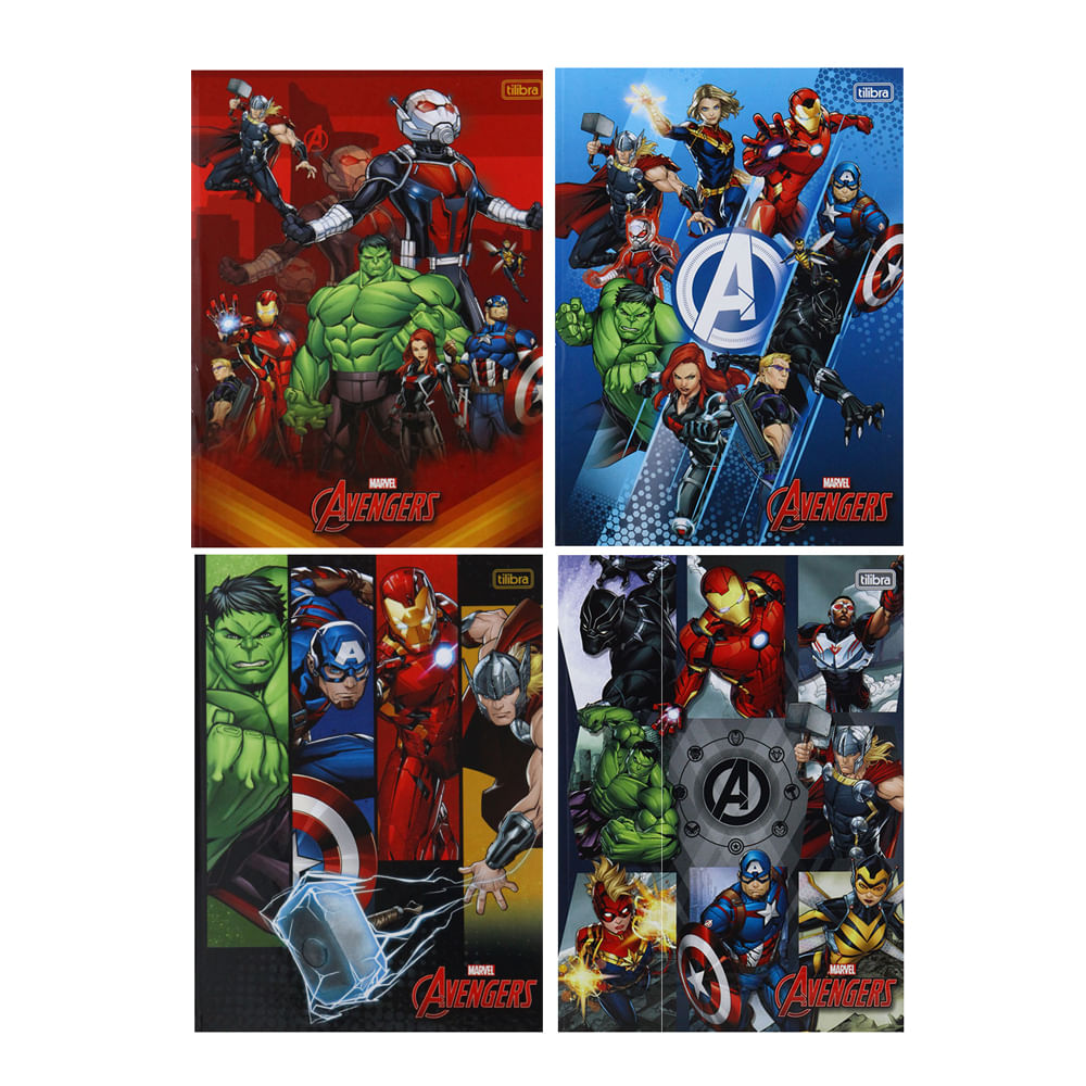 Caderno Universitário Tilibra Brochura Capa Dura Avengers 1 Matéria 80 Folhas Capas Diversas