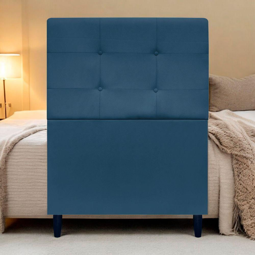 Cabeceira Decorativa Ivy Para Cama De Solteiro 90 Cm Suede Azul-marinho, Suede