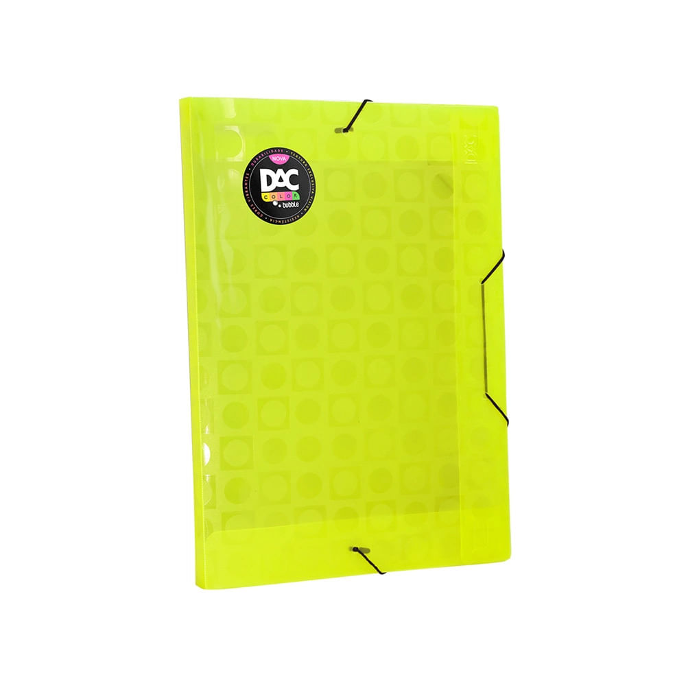 Pasta Aba Elástico Dac Oficio com Lombo 2cm Bubble Neon Amarelo 33x22cm