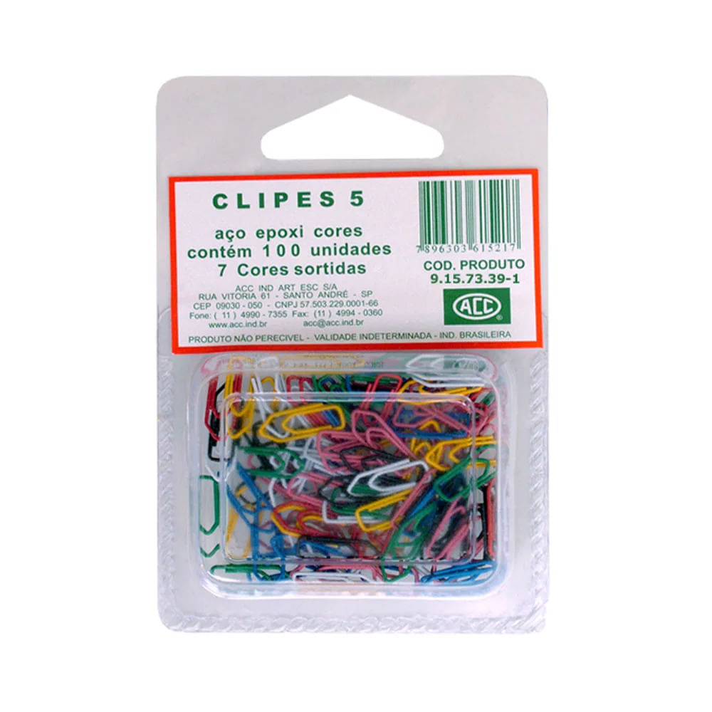 Clips Acc Mini Nº5 Galvanizado Epoxi Colorido com 100 Unidades
