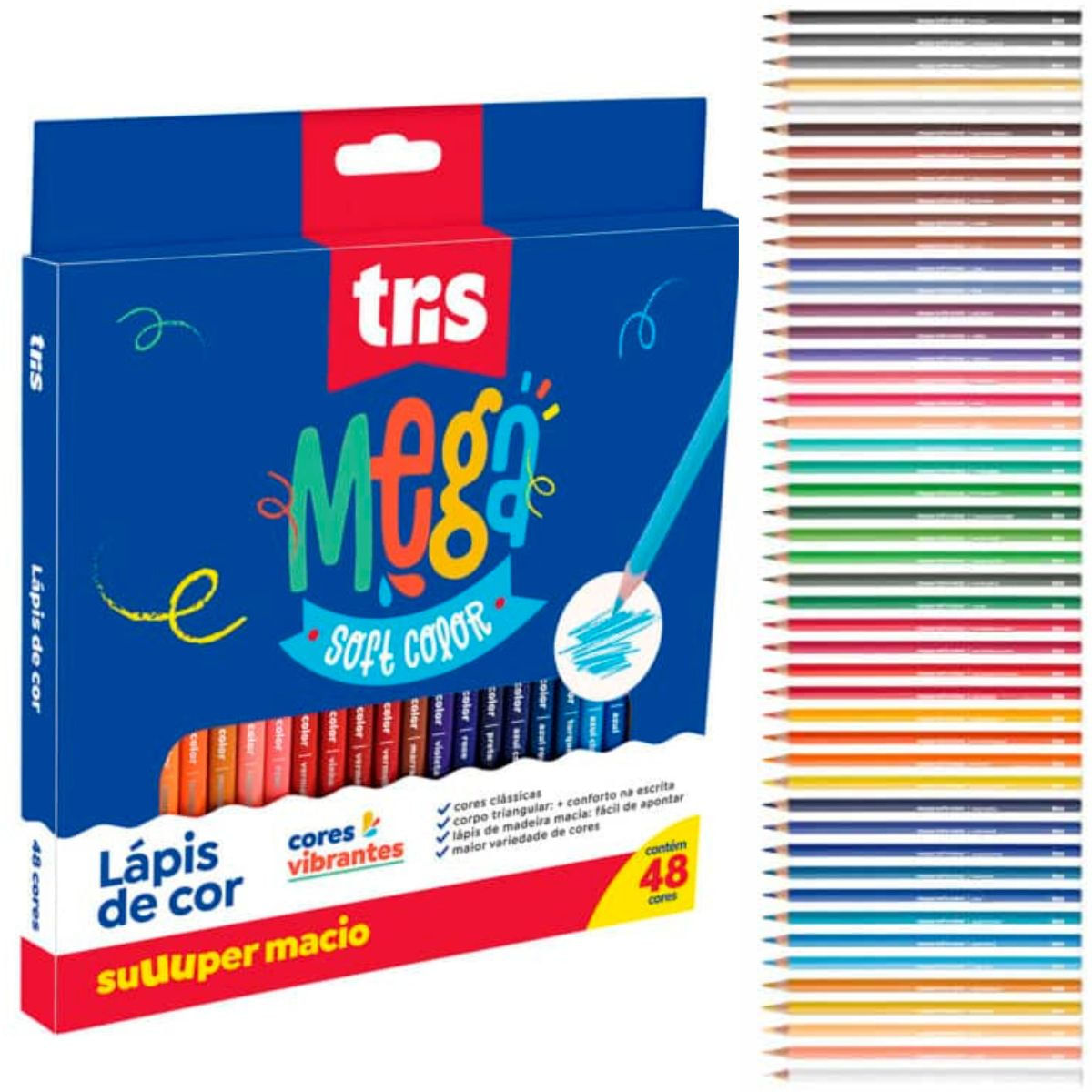 LÁPIS DE COR MEGA SOFT COLOR TRIANGULAR - 48 CORES - TRIS