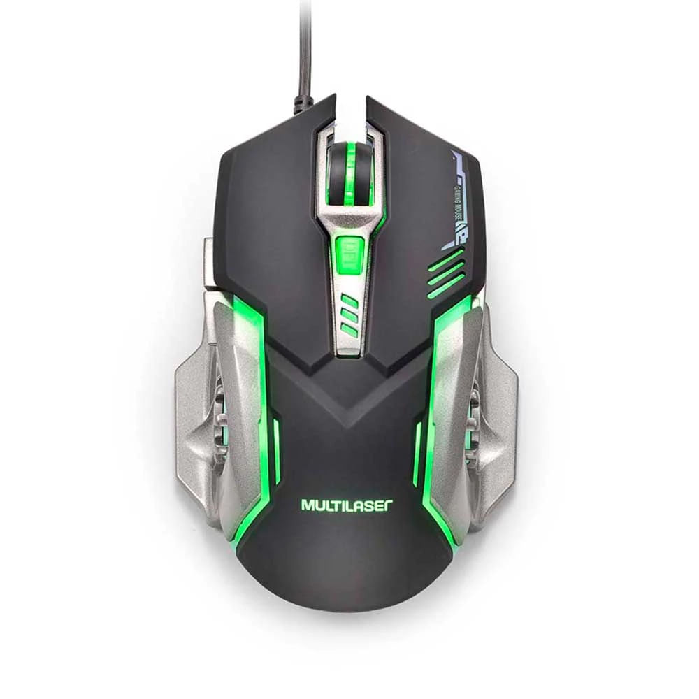 Mouse Gamer Multilaser 2400DPI 6 Botões Preto e Grafite com LED MO269