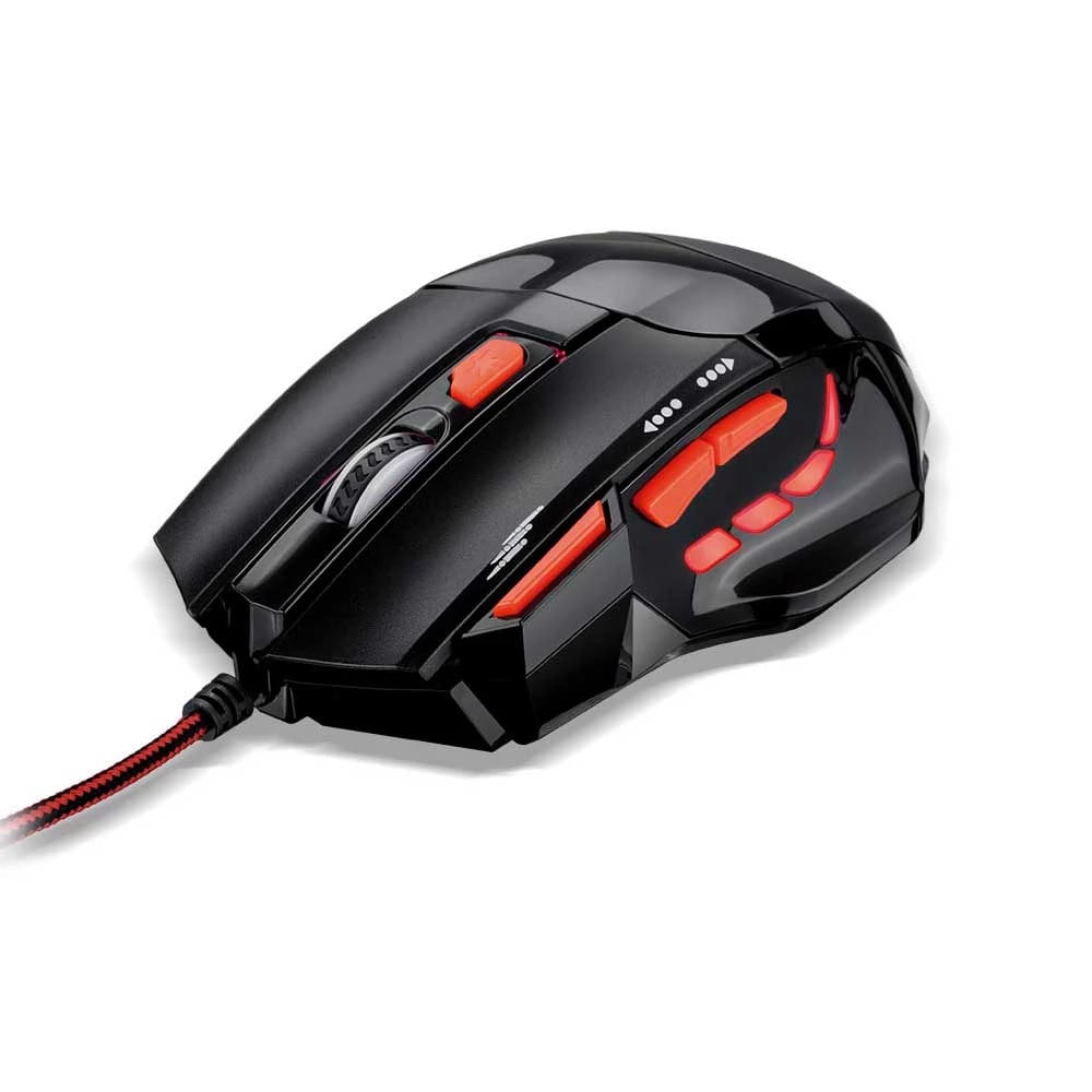 Mouse Gamer Multilaser 2400DPI 7 Botões Preto e Vermelho MO236