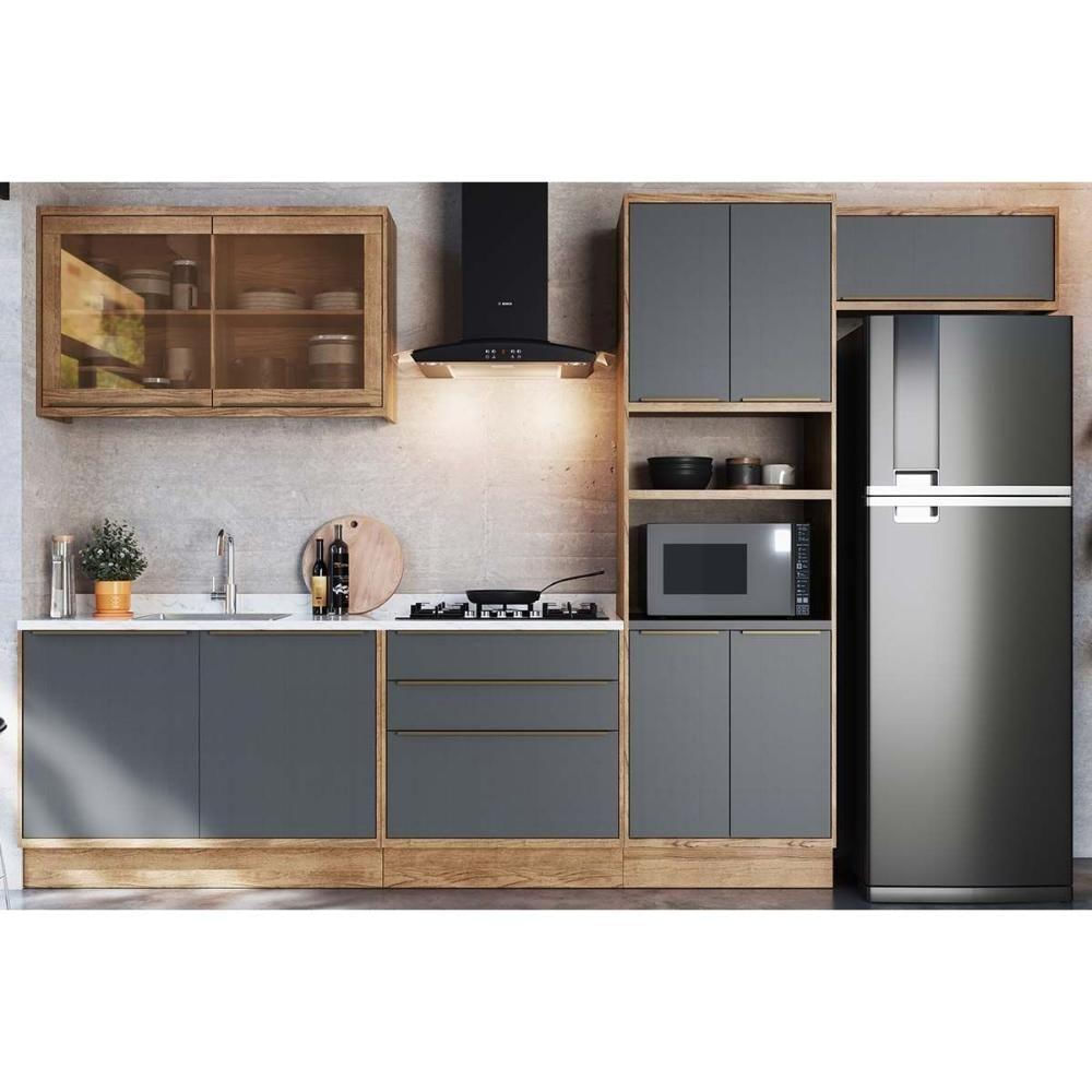 Cozinha Modulada Completa Versalis 6 Peças 2 Aéreos + 2 Balcões + 1 Torre Quente + 1 Complemento C6p163 Freijó Grafite Herval
