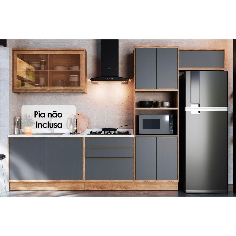 Cozinha Modulada Completa Versalis 6 Peças 2 Aéreos + 2 Balcões+ 1 Paneleiro + 1 Complemento C6p162 Freijó Grafite Herval