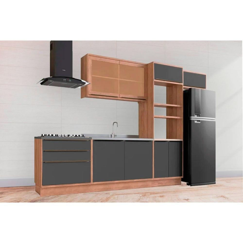 Cozinha Modulada Completa Versalis 6 Peças 2 Aéreos + 2 Balcões + 1 Torre Quente + 1 Complemento C6p191 Freijó Grafite Herval