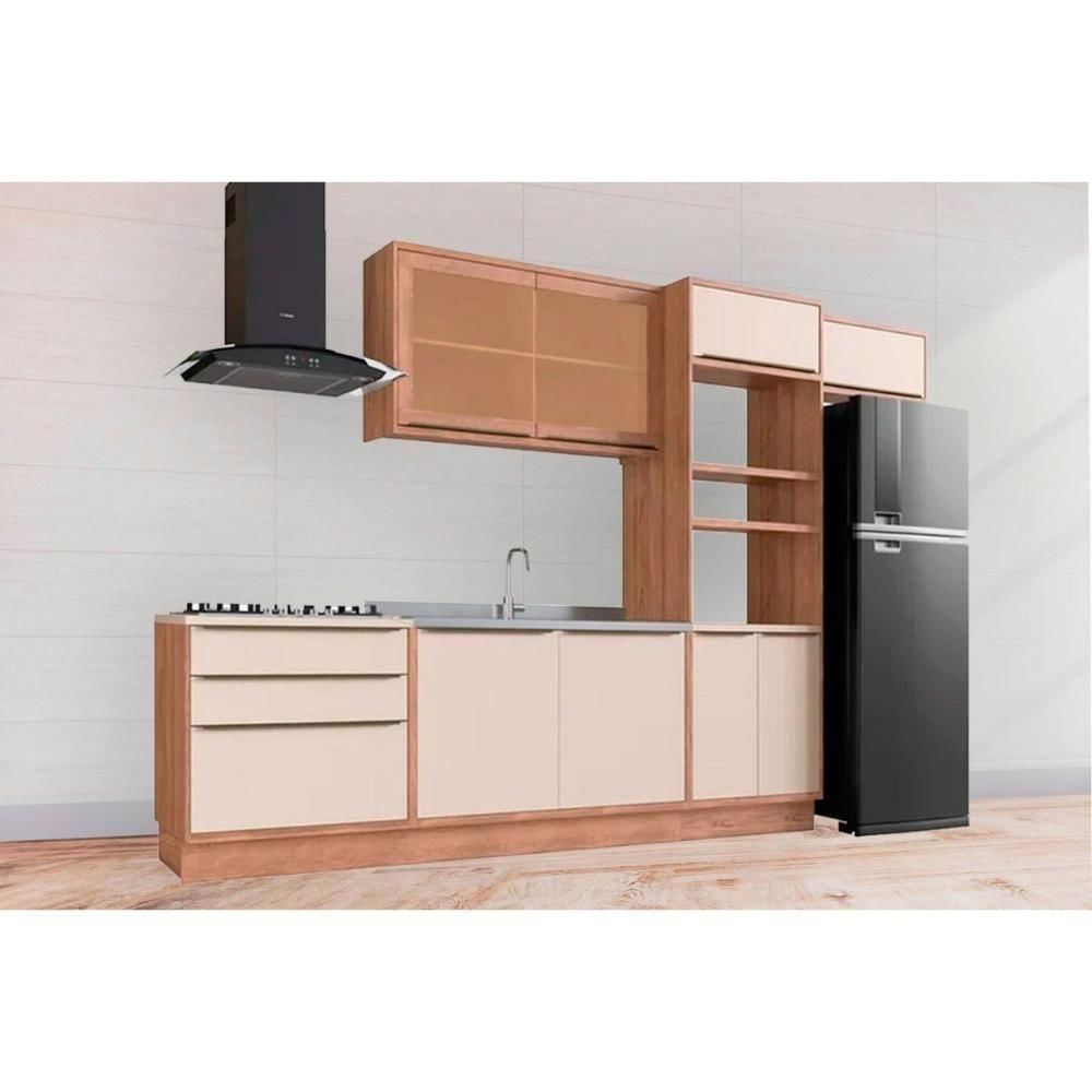 Kit Cozinha Modulada 6 Peças Versalis 2 Aéreos + 2 Balcões + 1 Torre Quente + 1 Complemento C6p191 Freijó Cinza Argila Herval