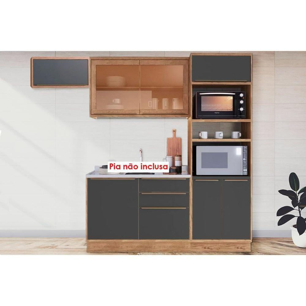 Cozinha Modulada Completa Versalis 4 Peças 2 Aéreos + 1 Balcão + 1 Paneleiro C4p194 Freijó Grafite Herval