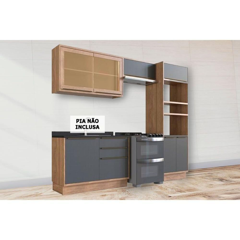Cozinha Modulada Completa Versalis 4 Peças 2 Aéreos + 1 Balcão + 1 Torre Quente C4p190 Freijó Grafite Herval