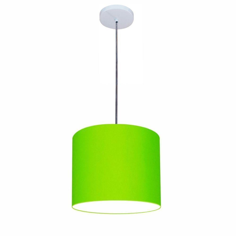 Luminária Pendente Vivare Free Lux Md-4106 Cúpula Em Tecido Verde-limão Da Canopla Canopla Branca E Fio Cristal