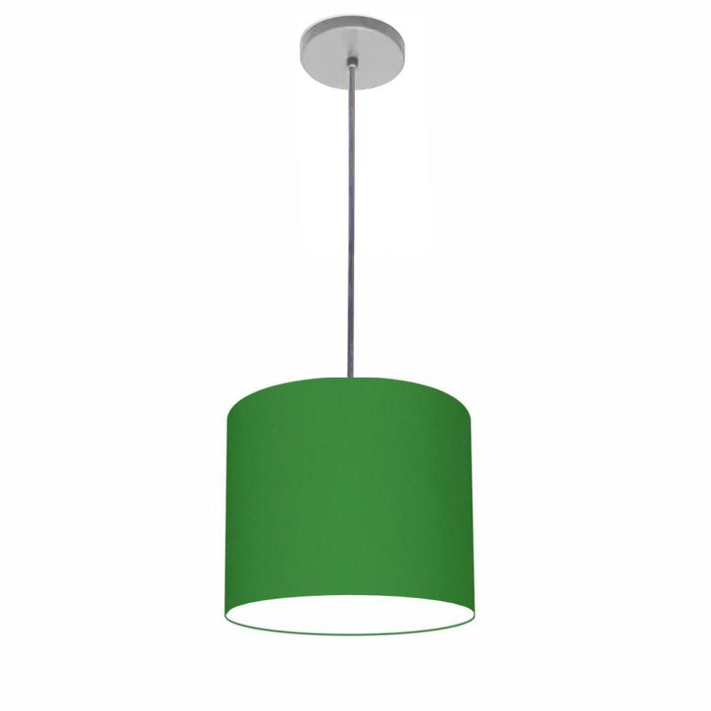 Luminária Pendente Vivare Free Lux Md-4106 Cúpula Em Tecido Verde-folha Da Canopla Canopla Cinza E Fio Cristal