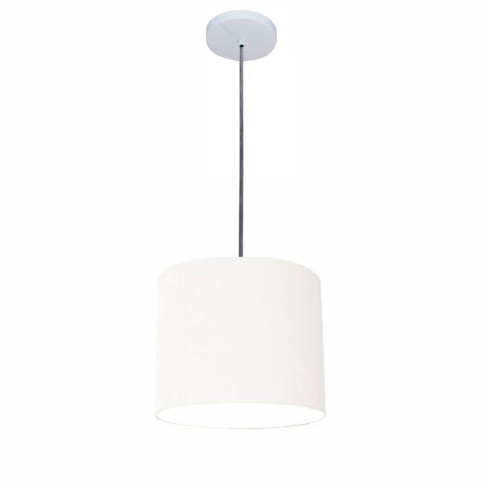 Luminária Pendente Vivare Free Lux Md-4106 Cúpula Em Tecido Branca Da Canopla Canopla Branca E Fio Cristal