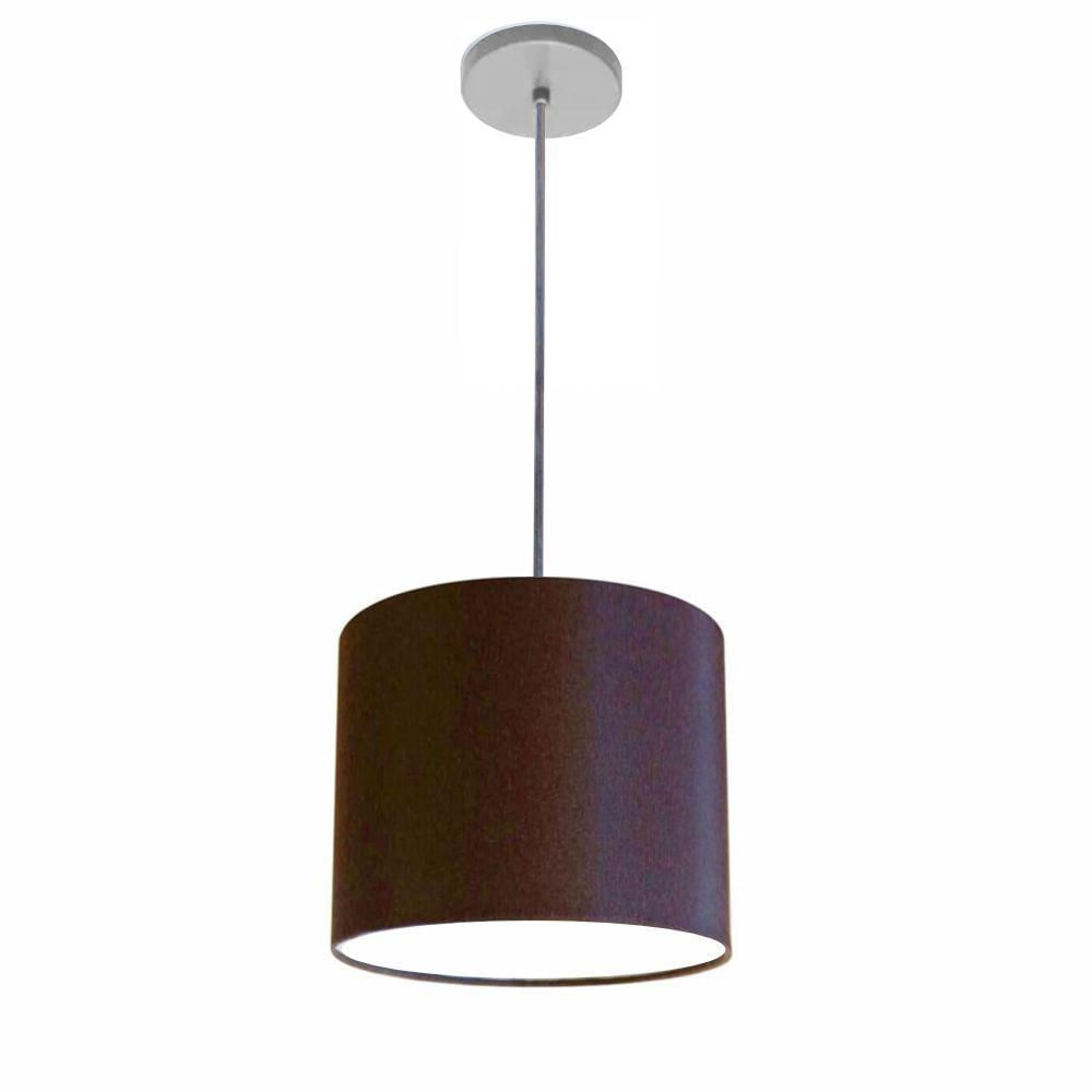 Luminária Pendente Vivare Free Lux Md-4107 Cúpula Em Tecido 25x20cm Café Da Canopla Canopla Cinza E Fio Cristal