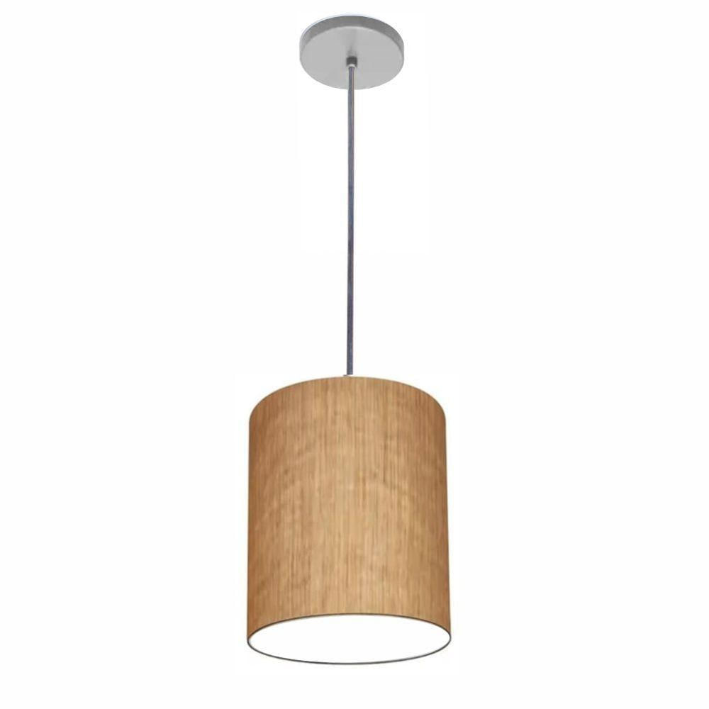 Luminária Pendente Vivare Free Lux Md-4103 Cúpula Em Tecido Palha Da Canopla Canopla Cinza E Fio Cristal