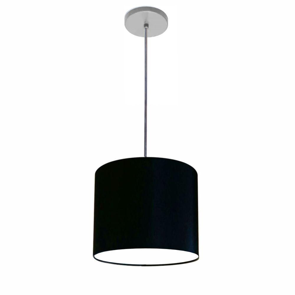 Luminária Pendente Vivare Free Lux Md-4107 Cúpula Em Tecido 25x20cm Preta Da Canopla Canopla Cinza E Fio Cristal