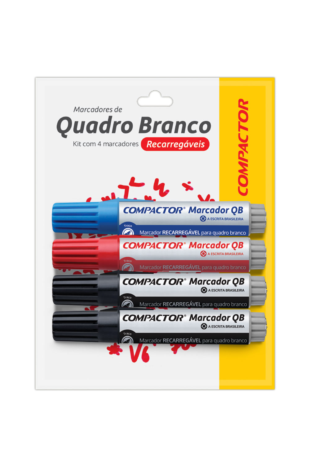 Marcador para Quadro Branco Compactor com 4 Cores