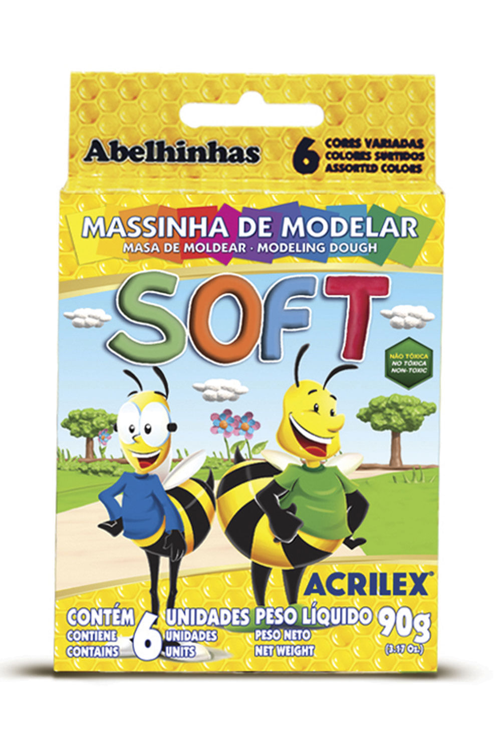 Massa Modelar Acrilex Soft Base de Amido com 6 Cores Foscas 90g