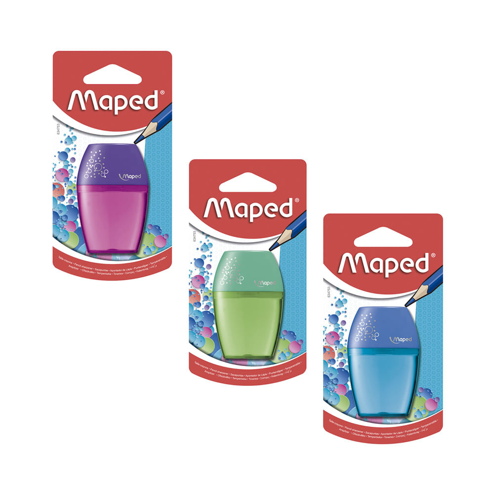 Apontador Maped com Depósito Shaker 1 Furo Cores Diversas - Item Sortido