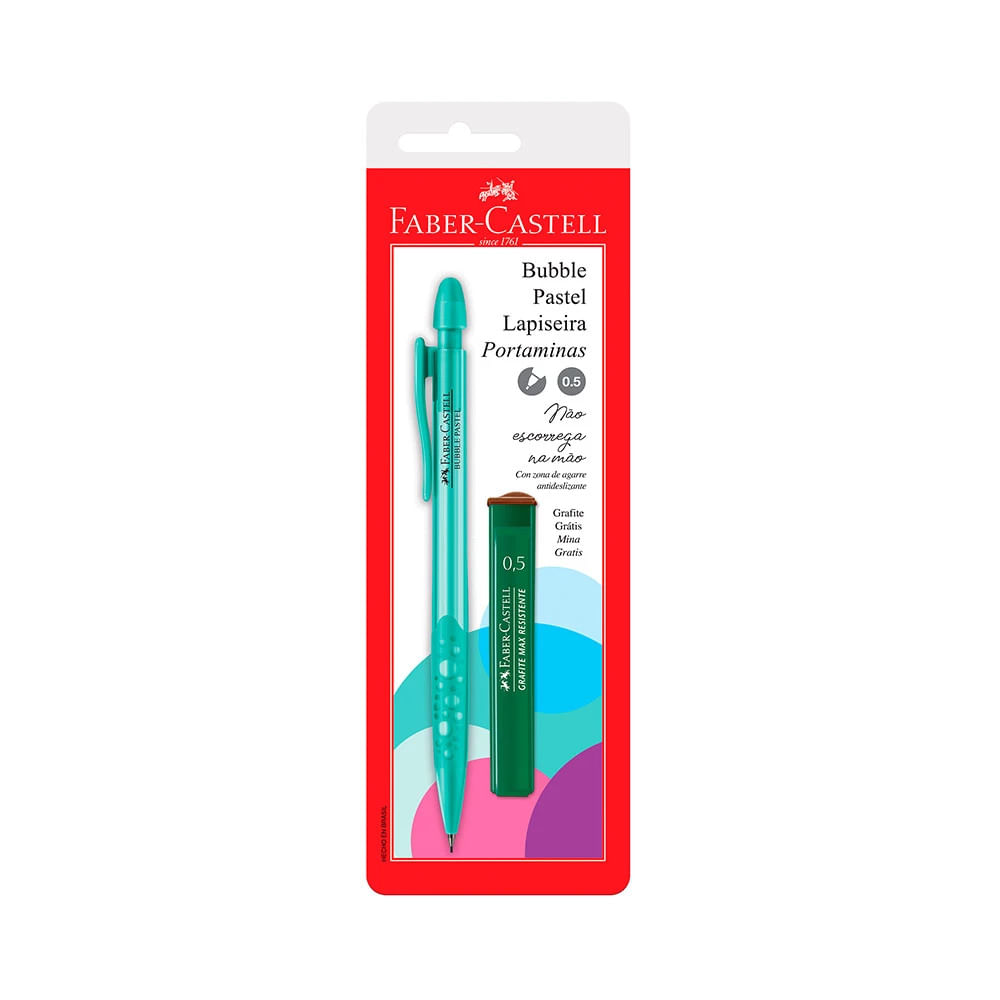 Lapiseira Faber-Castell Bubble Verde Pastel Color 0.5mm com Mina Refil 0.5mm