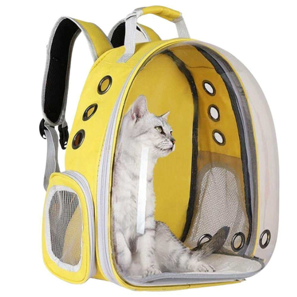 Mochila Pet Transporte Cães E Gatos Visão Panorâmica Amarelo