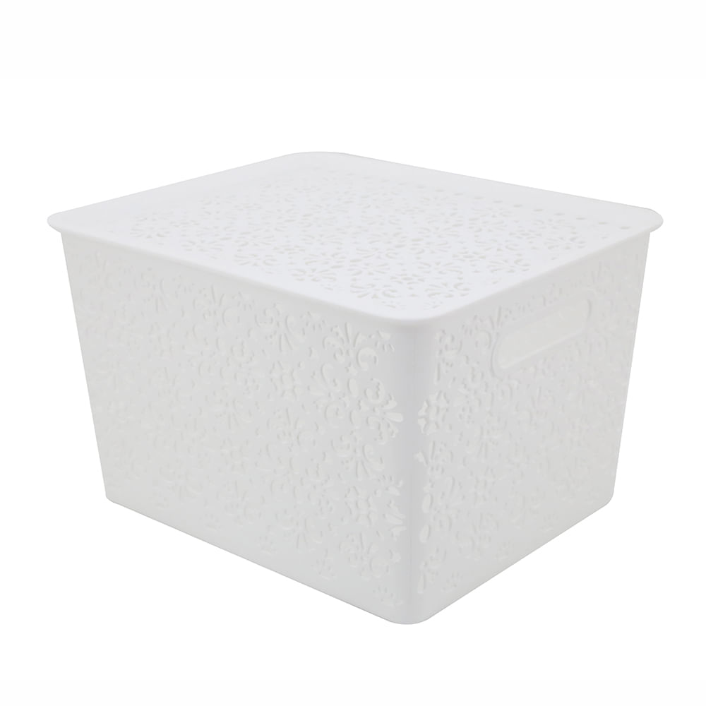 Caixa Organizadora Le Home em Plástico Branco com Tampa 36x29x22cm