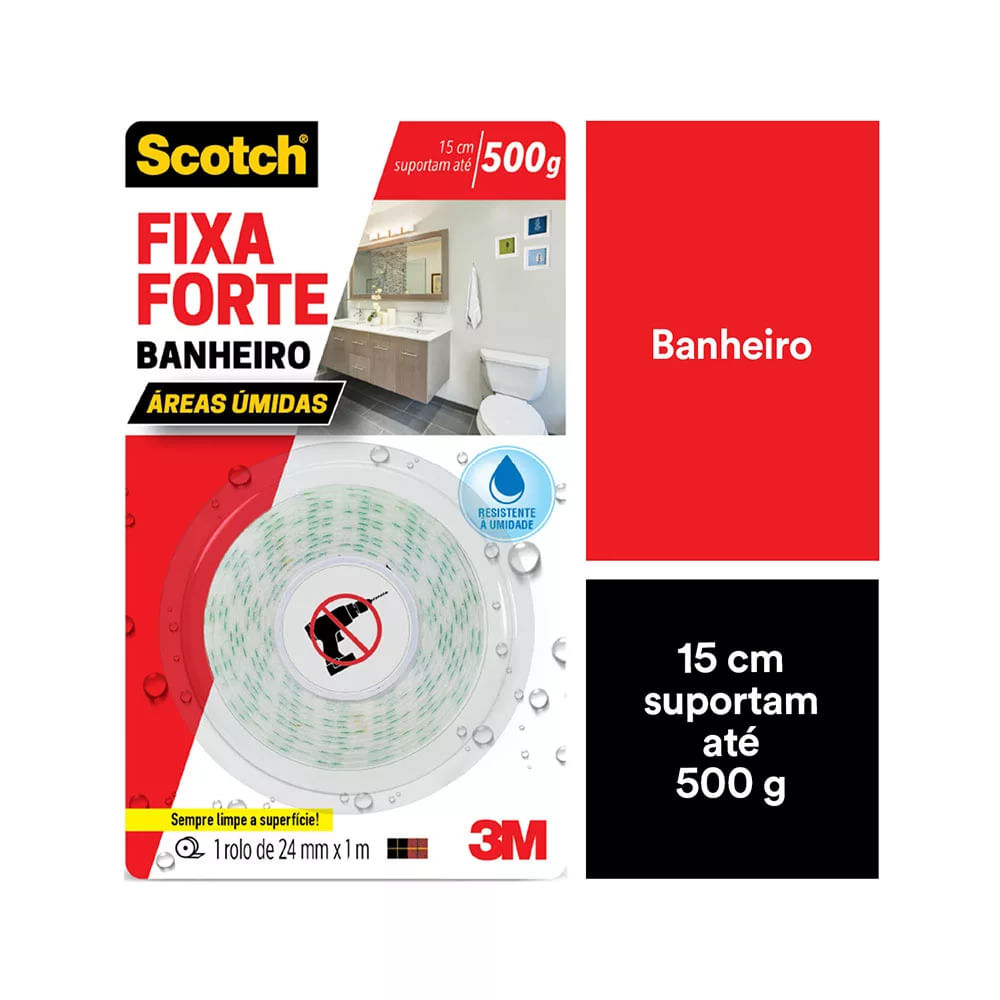 Fita Adesiva Dupla Face Scotch 3M com Espuma Banheiro 24mmx1m