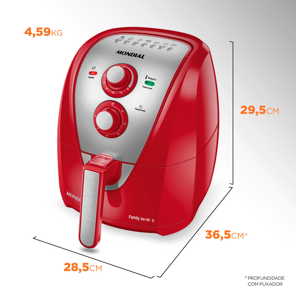 Fritadeira Elétrica Air Fryer Mondial AFN-40-RI 4L Inox/Vermelha - 220V