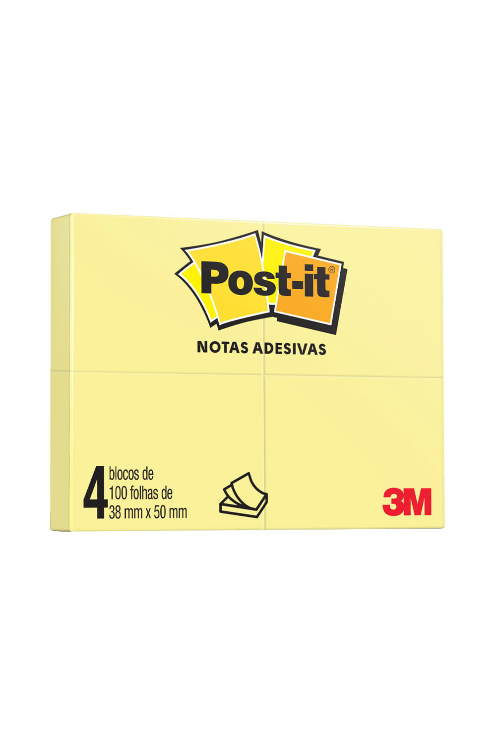 Bloco Adesivo Post It 3M Amarelo 38x50mm 04 Blocos de 100 Folhas Cada