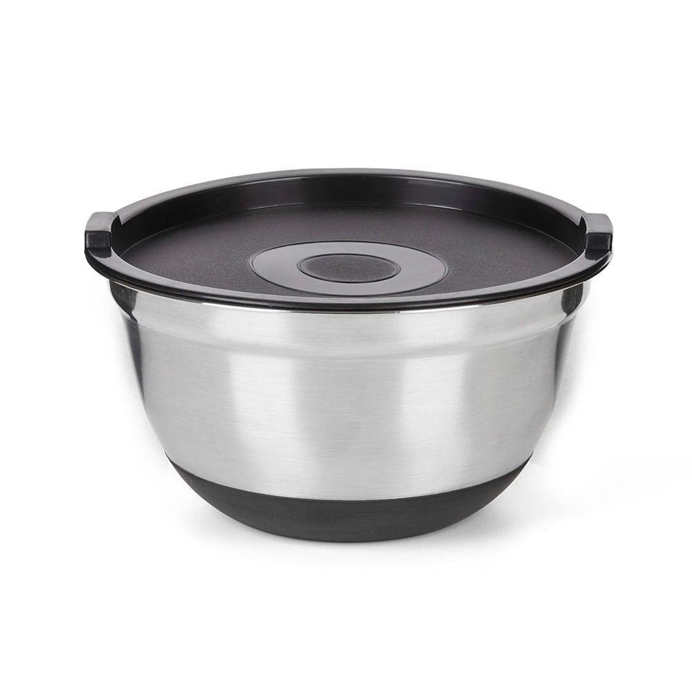 Tigela Bowl Antiderrapante em Inox com Tampa Plasvale 2,5L