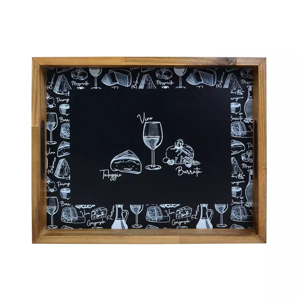 Bandeja Le Casa Queijos e Vinhos em Madeira Pinus Retangular 34,5x28cm - 1 Peça