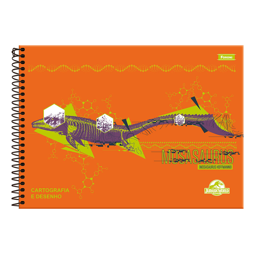 Caderno Cartografia Foroni Espiral Capa Dura Jurassic World 80 Folhas