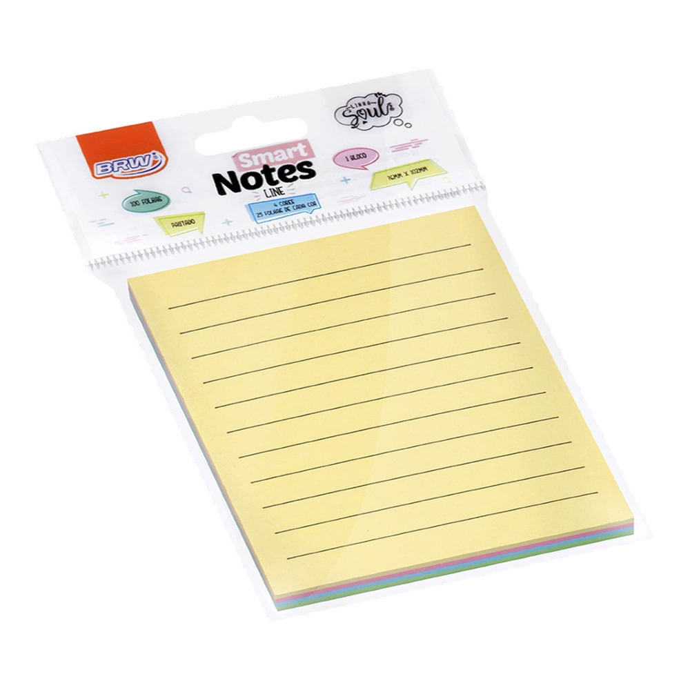 Bloco Adesivo Brw Smart Notes Pautado Candy Colors 76x102mm 100 Folhas