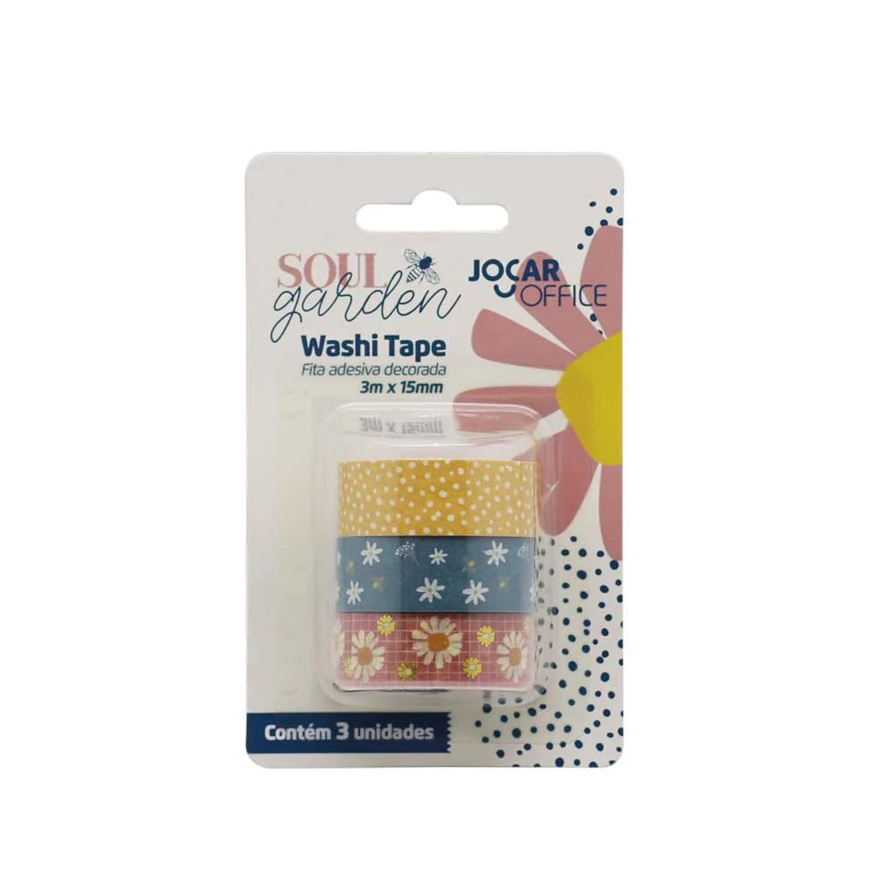 Washi Tape Decorativa Jocar Soul Garden Flower 15mmx3m com 3 Unidades