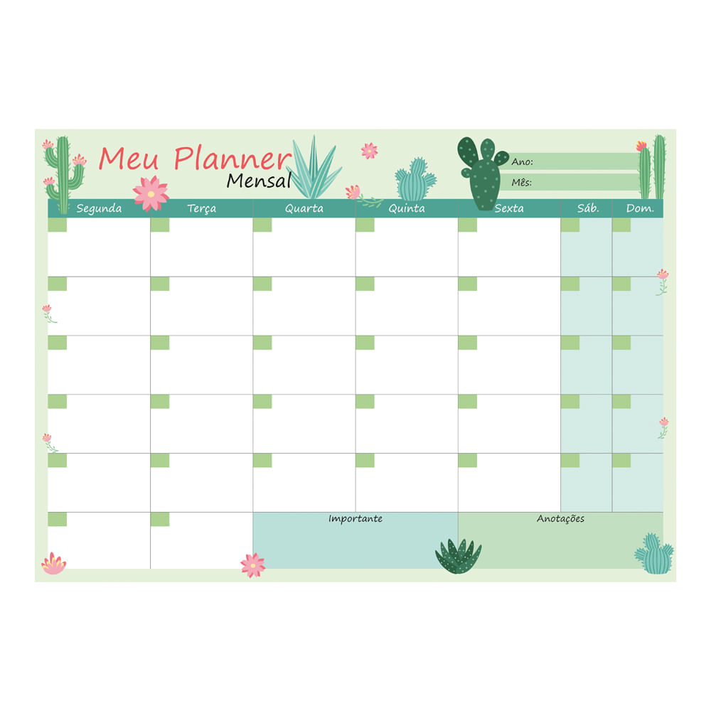 Bloco Planner Chies Mensal Style Le Botânica Cactos 24 Folhas 34x24cm